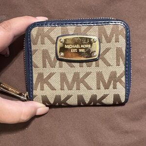 Michael Kors Tan and Blue Logo Wallet